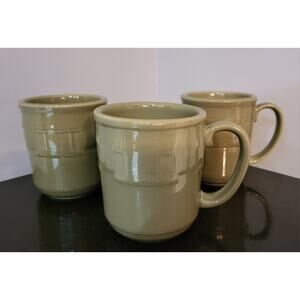 3 Longaberger Woven Traditions Pottery Heritage Sage Green Coffee Mugs
